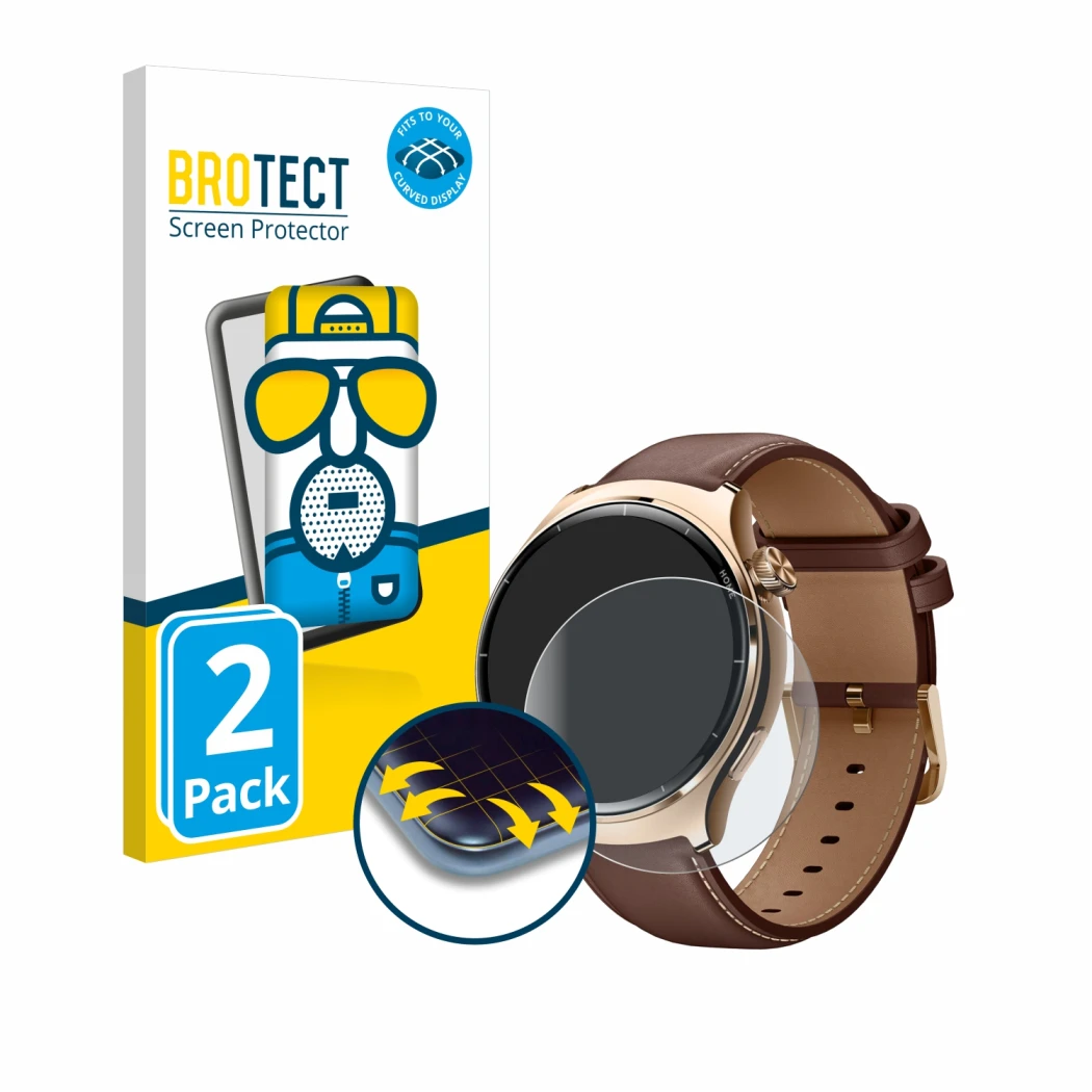 Parte frontal de un envase de producto con el logotipo de la marca BROTECT. Al lado se muestra el dispositivo Xiaomi Mibro Lit