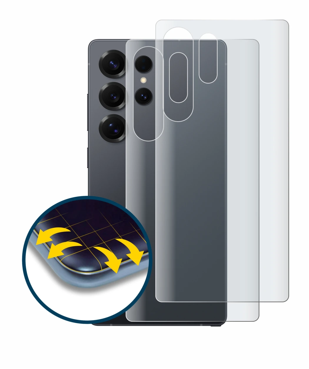 Imagen del dispositivo Samsung Galaxy S25 Ultra Enterprise Edition (Trasero) con una amplia variedad de protectores de pantall