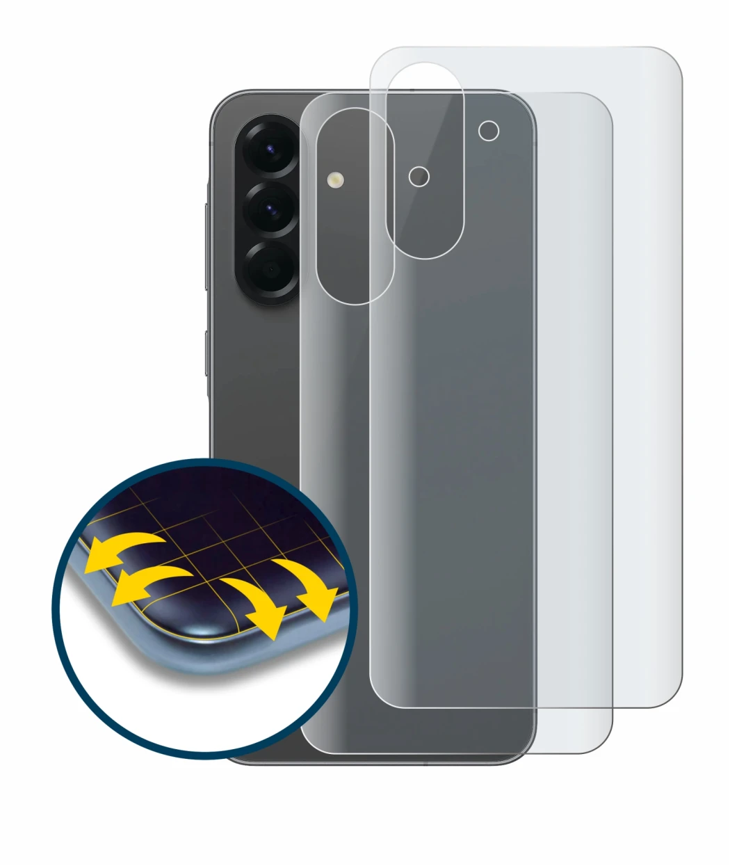 Imagen del dispositivo Samsung Galaxy A56 5G (Trasero) con una amplia variedad de protectores de pantalla.