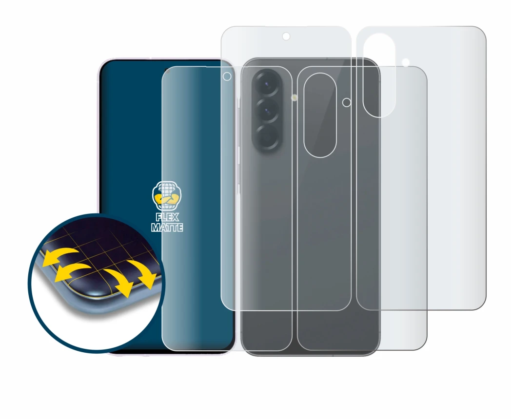 Imagen del dispositivo Samsung Galaxy A56 5G (Frontal+Trasero) con una amplia variedad de protectores de pantalla.