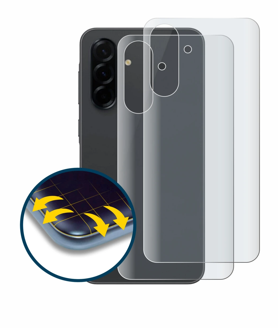 Imagen del dispositivo Samsung Galaxy A36 5G (Trasero) con una amplia variedad de protectores de pantalla.