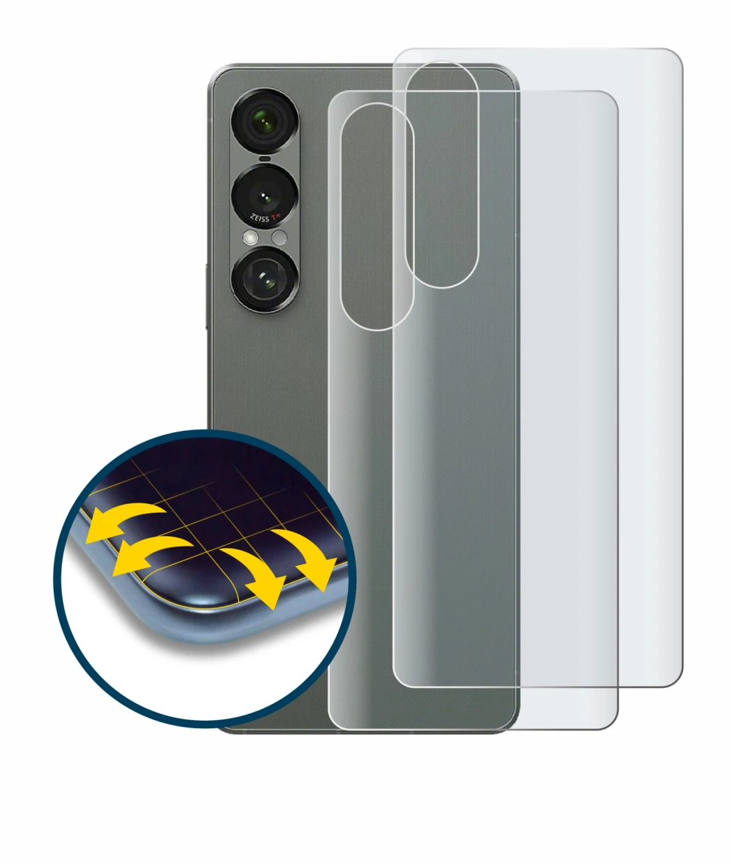 Imagen del dispositivo Sony Xperia 1 VII (Trasero) con una amplia variedad de protectores de pantalla.