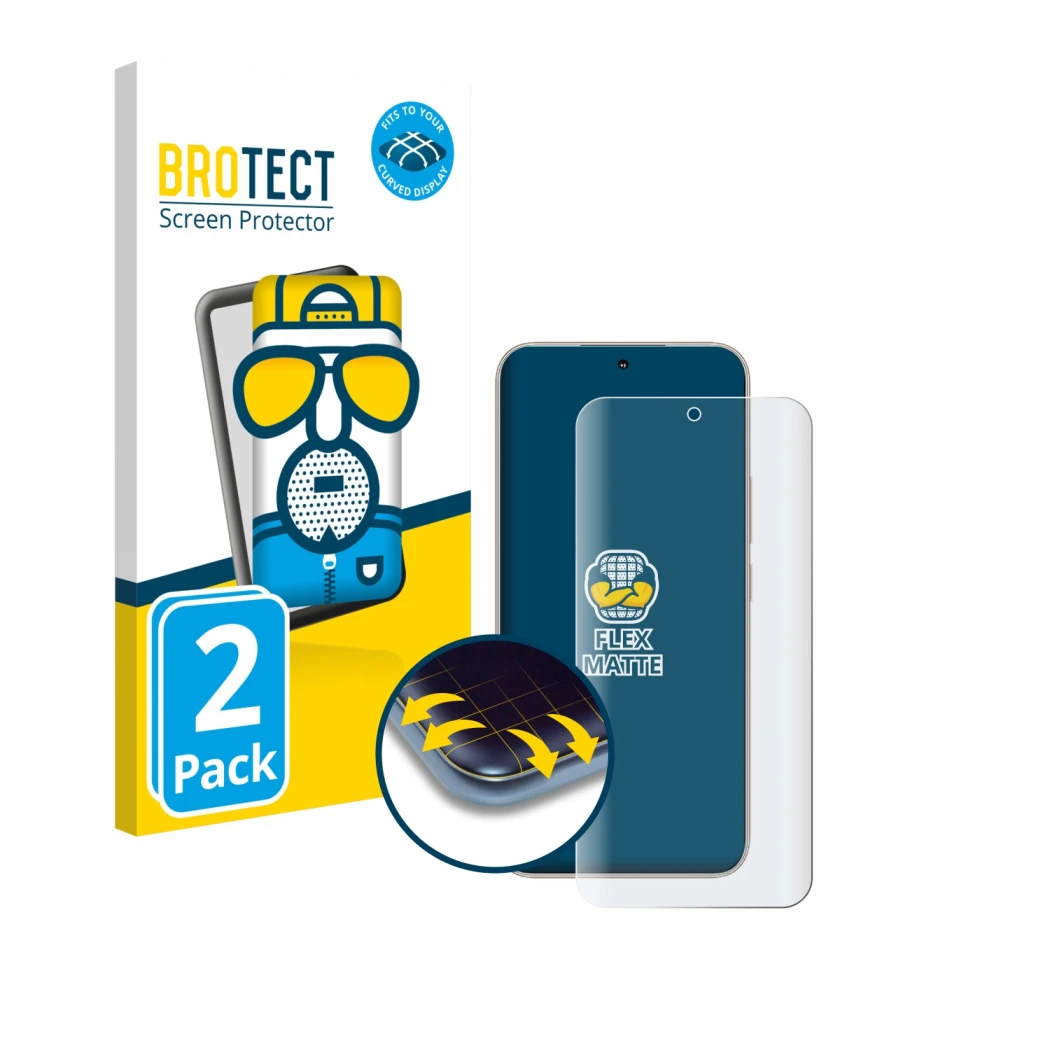 Parte frontal de un envase de producto con el logotipo de la marca BROTECT. Al lado se muestra el dispositivo Honor 400 con su