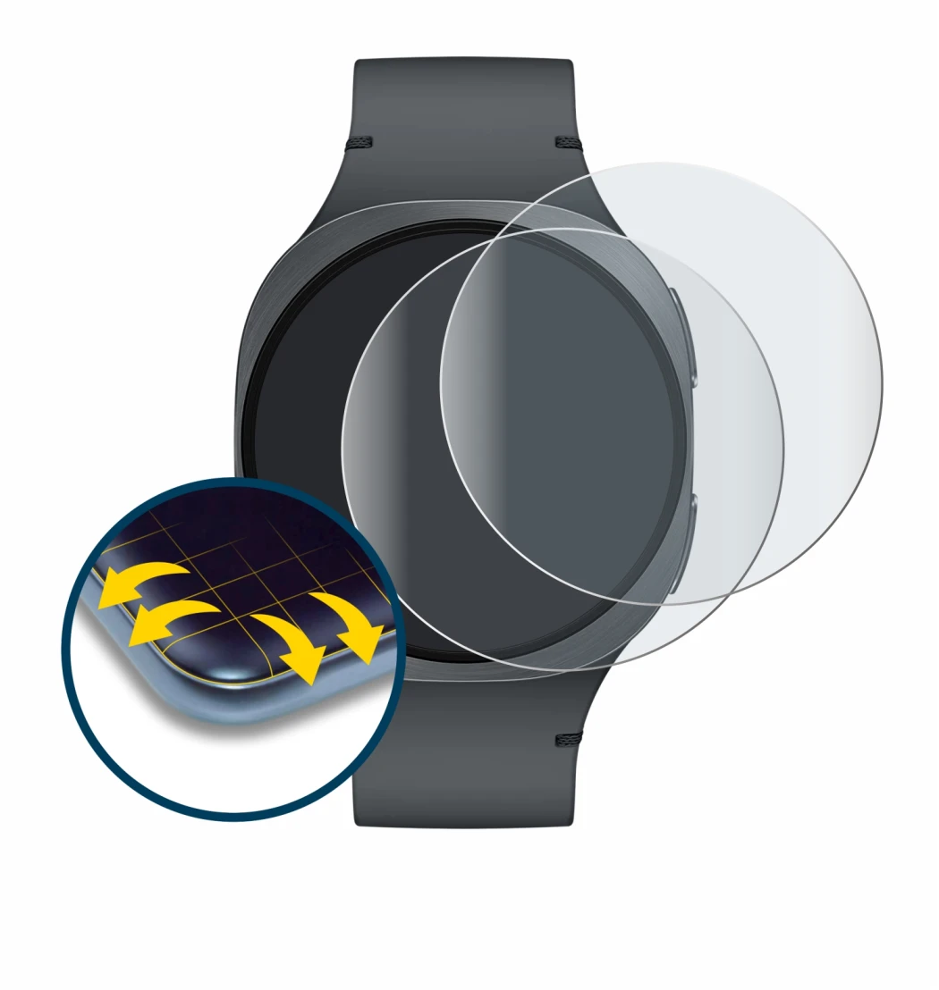 Imagen del dispositivo Samsung Galaxy Watch 8 (40 mm) con una amplia variedad de protectores de pantalla.