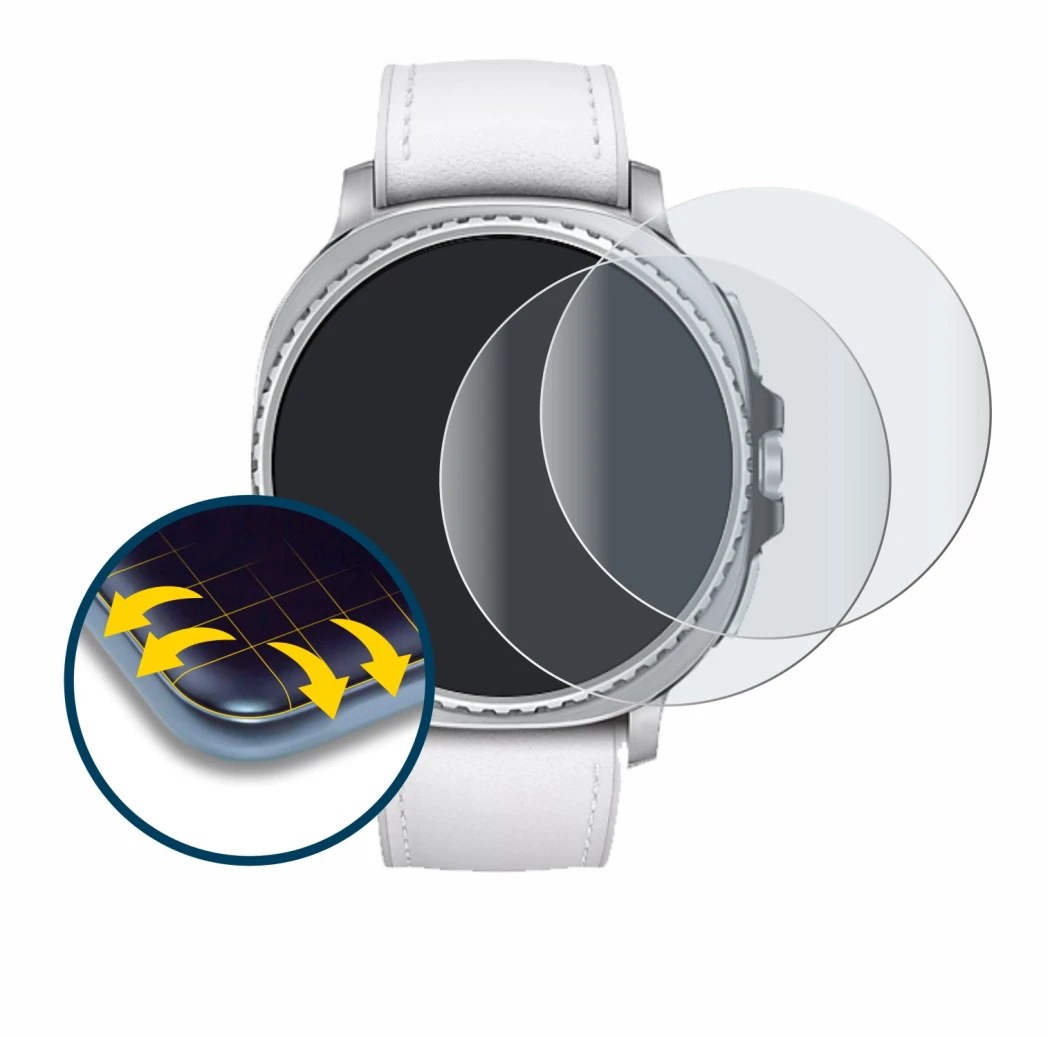 Imagen del dispositivo Samsung Galaxy Watch 8 Classic (46 mm) con una amplia variedad de protectores de pantalla.