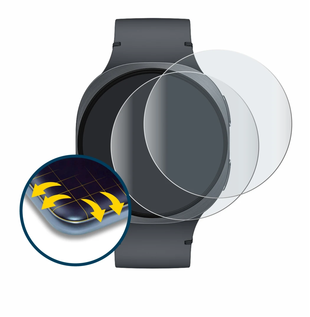 Imagen del dispositivo Samsung Galaxy Watch 8 (44 mm) con una amplia variedad de protectores de pantalla.