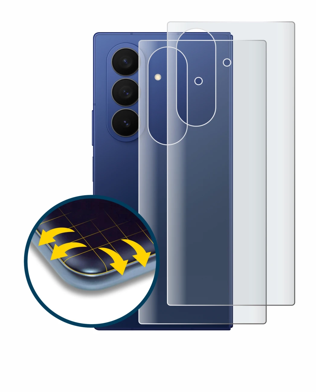 Imagen del dispositivo Samsung Galaxy Z Fold 7 (Trasero) con una amplia variedad de protectores de pantalla.