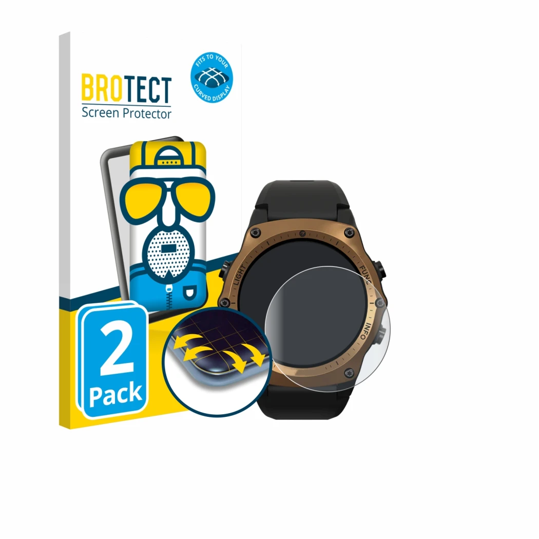 Parte frontal de un envase de producto con el logotipo de la marca BROTECT. Al lado se muestra el dispositivo Shearwater Teric