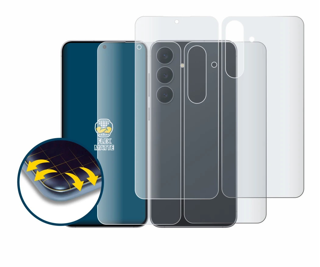 Imagen del dispositivo Samsung Galaxy S25 FE (Frontal+Trasero) con una amplia variedad de protectores de pantalla.