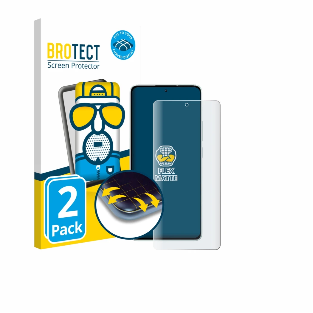 Parte frontal de un envase de producto con el logotipo de la marca BROTECT. Al lado se muestra el dispositivo Xiaomi Redmi Not