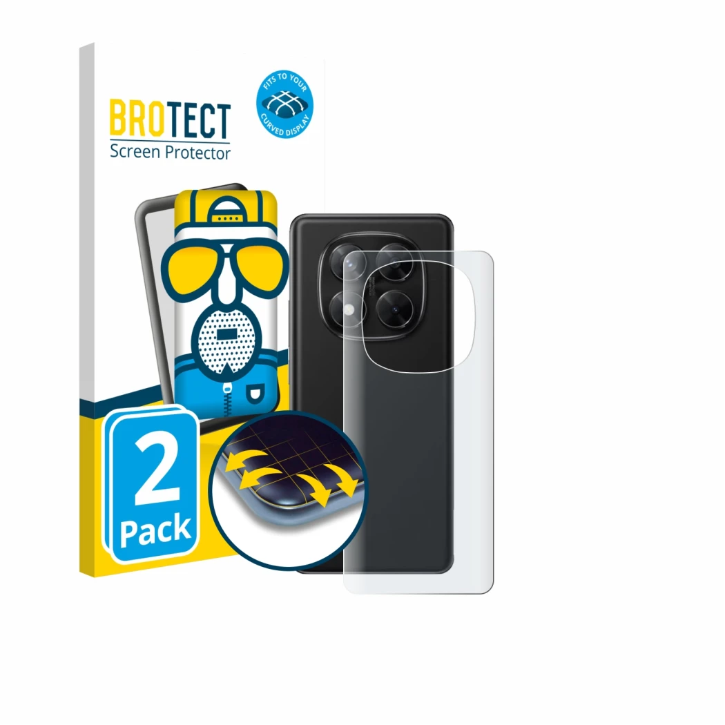 Parte frontal de un envase de producto con el logotipo de la marca BROTECT. Al lado se muestra el dispositivo Xiaomi Redmi Not