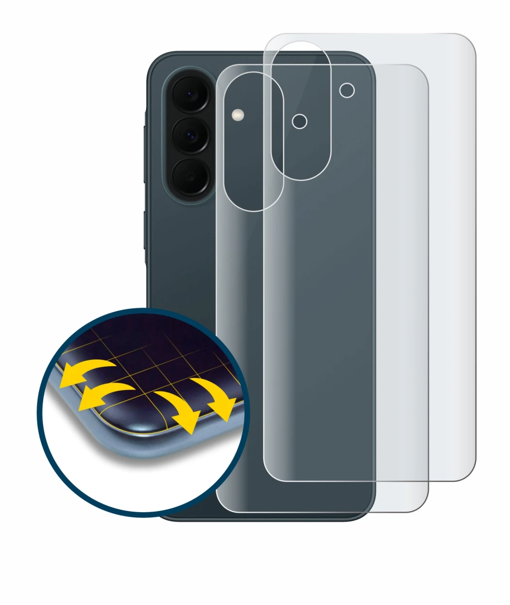 Imagen del dispositivo Samsung Galaxy A37 5G (Trasero) con una amplia variedad de protectores de pantalla.