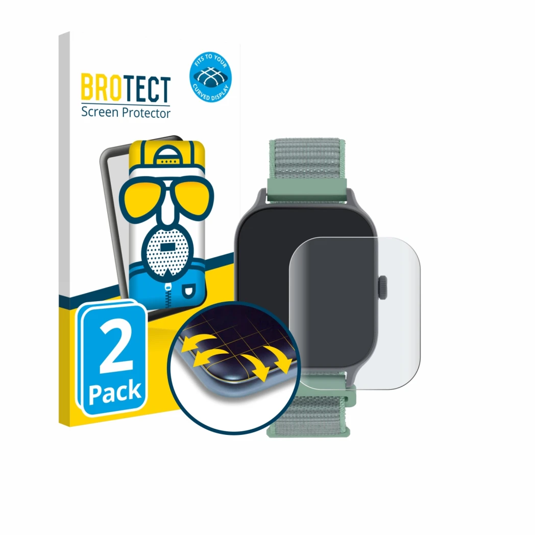 Parte frontal de un envase de producto con el logotipo de la marca BROTECT. Al lado se muestra el dispositivo Decathlon Fit 10