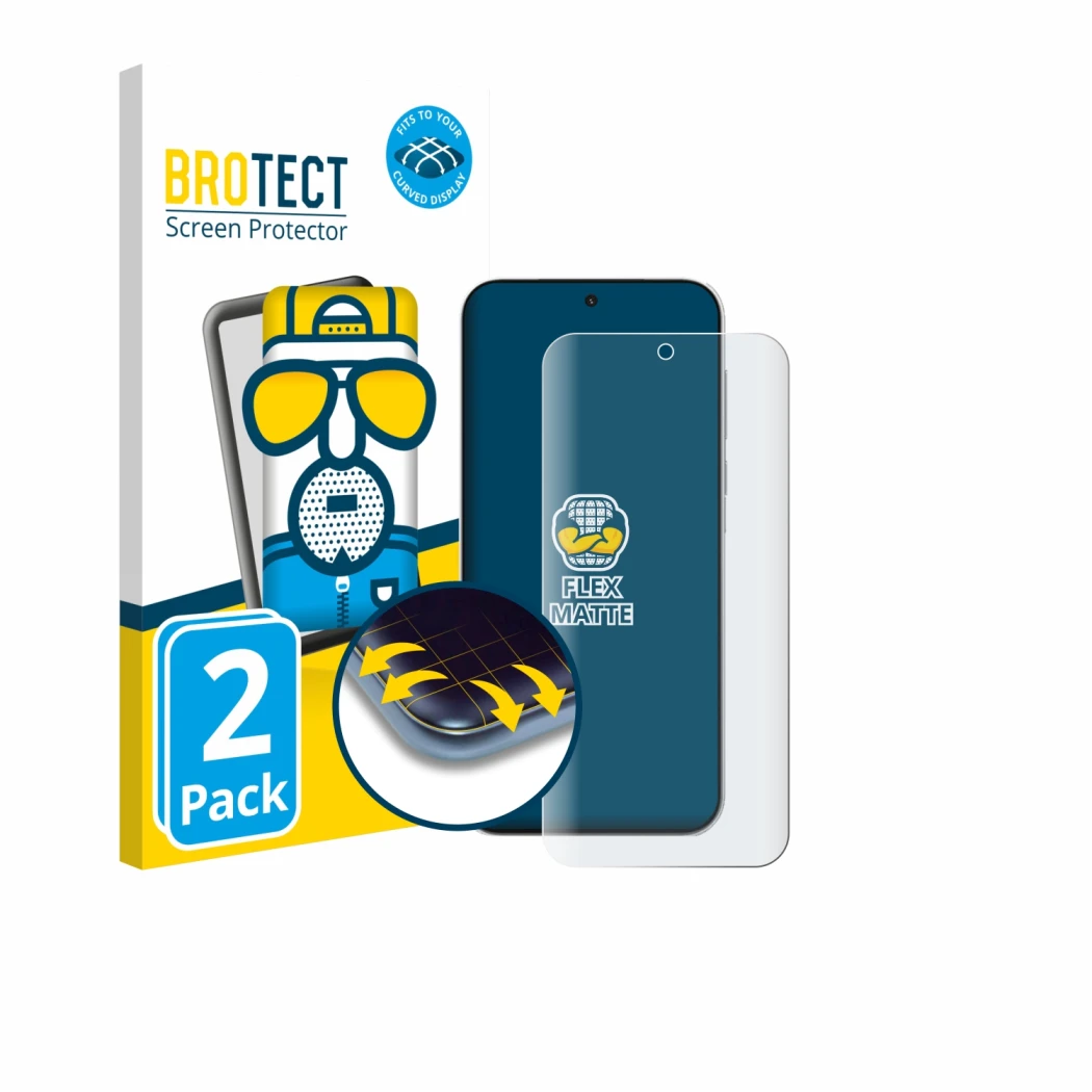 Parte frontal de un envase de producto con el logotipo de la marca BROTECT. Al lado se muestra el dispositivo OnePlus Turbo 6V