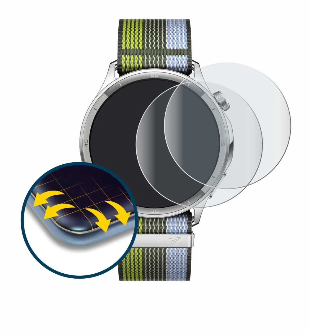 Imagen del dispositivo Oppo Watch S con una amplia variedad de protectores de pantalla.