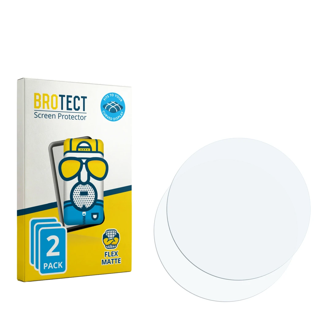 Parte frontal de un envase de producto con el logotipo de la marca BROTECT. Al lado está el protector de pantalla correspondie