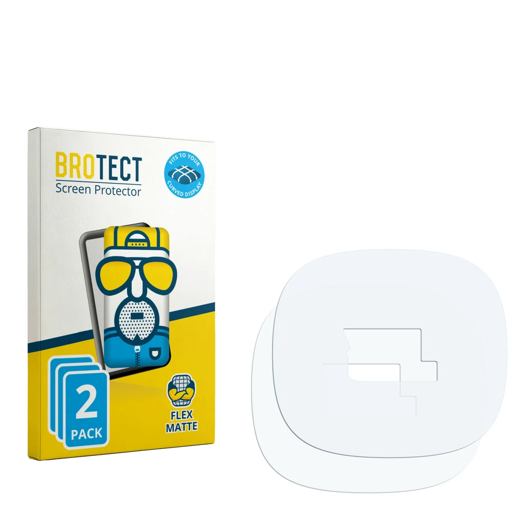 Parte frontal de un envase de producto con el logotipo de la marca BROTECT. Al lado está el protector de pantalla correspondie