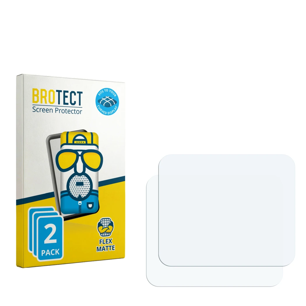 Parte frontal de un envase de producto con el logotipo de la marca BROTECT. Al lado está el protector de pantalla correspondie