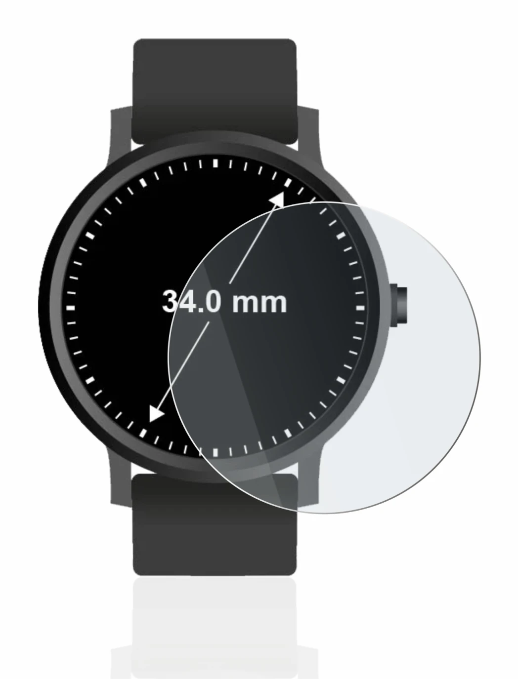 Imagen del dispositivo Relojes (Circular, ø: 34 mm) con una amplia variedad de protectores de pantalla.