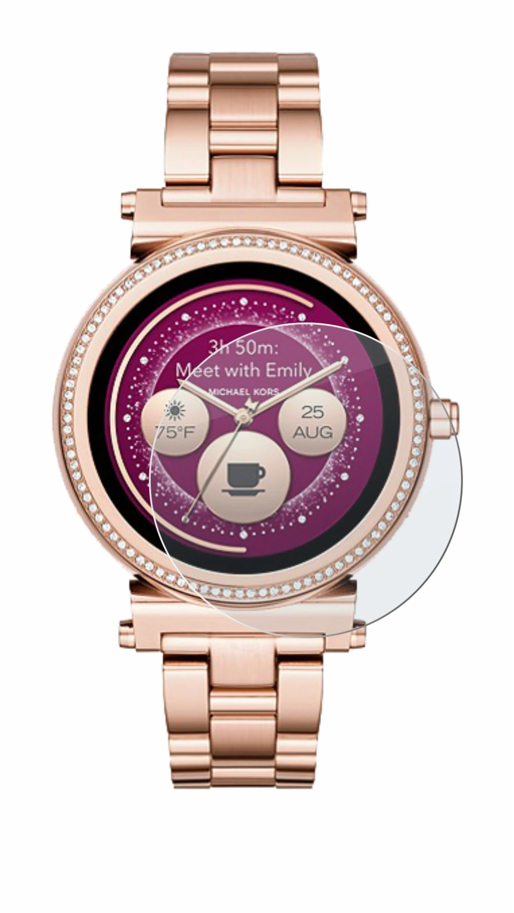 Imagen del dispositivo Michael Kors Access Sofie con una amplia variedad de protectores de pantalla.