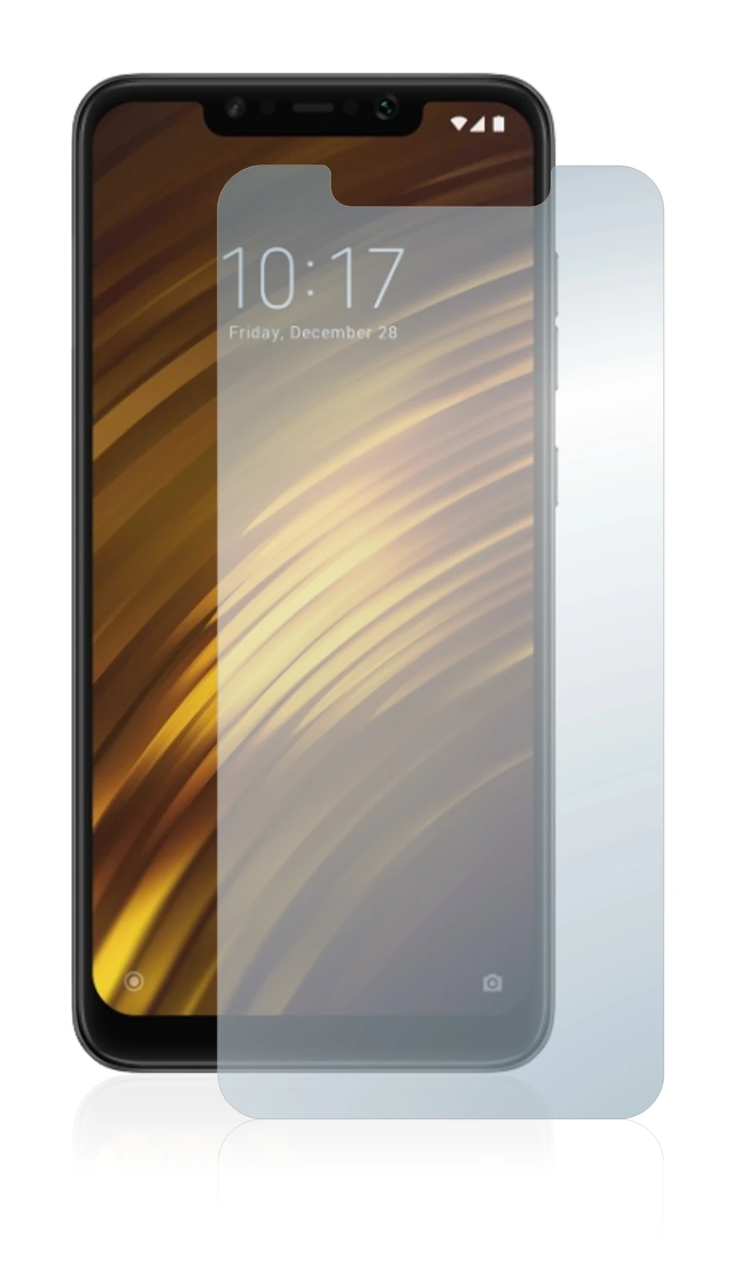 Imagen del dispositivo Xiaomi Pocophone F1 con una amplia variedad de protectores de pantalla.