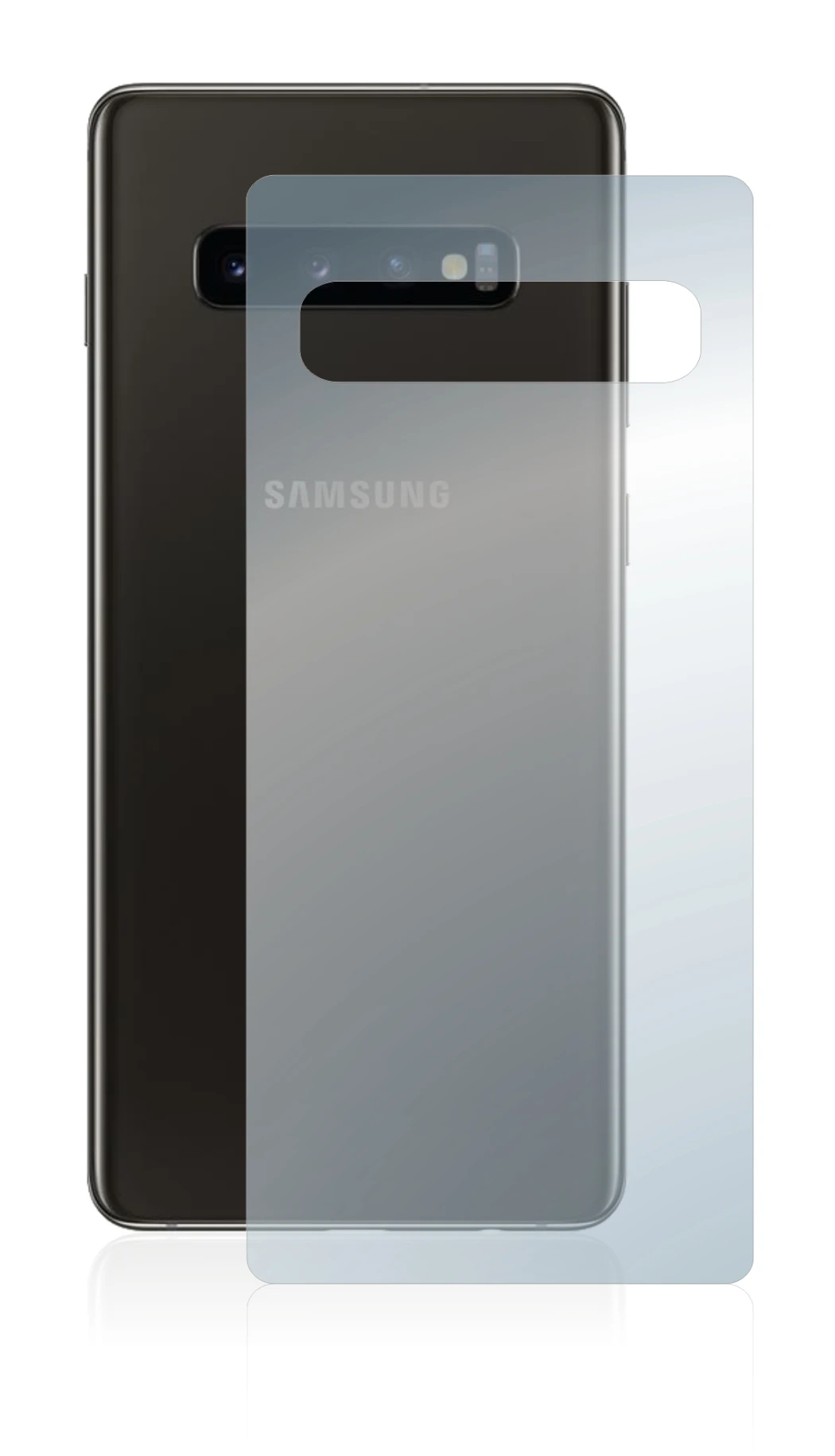 Imagen del dispositivo Samsung Galaxy S10 (Trasero) con una amplia variedad de protectores de pantalla.