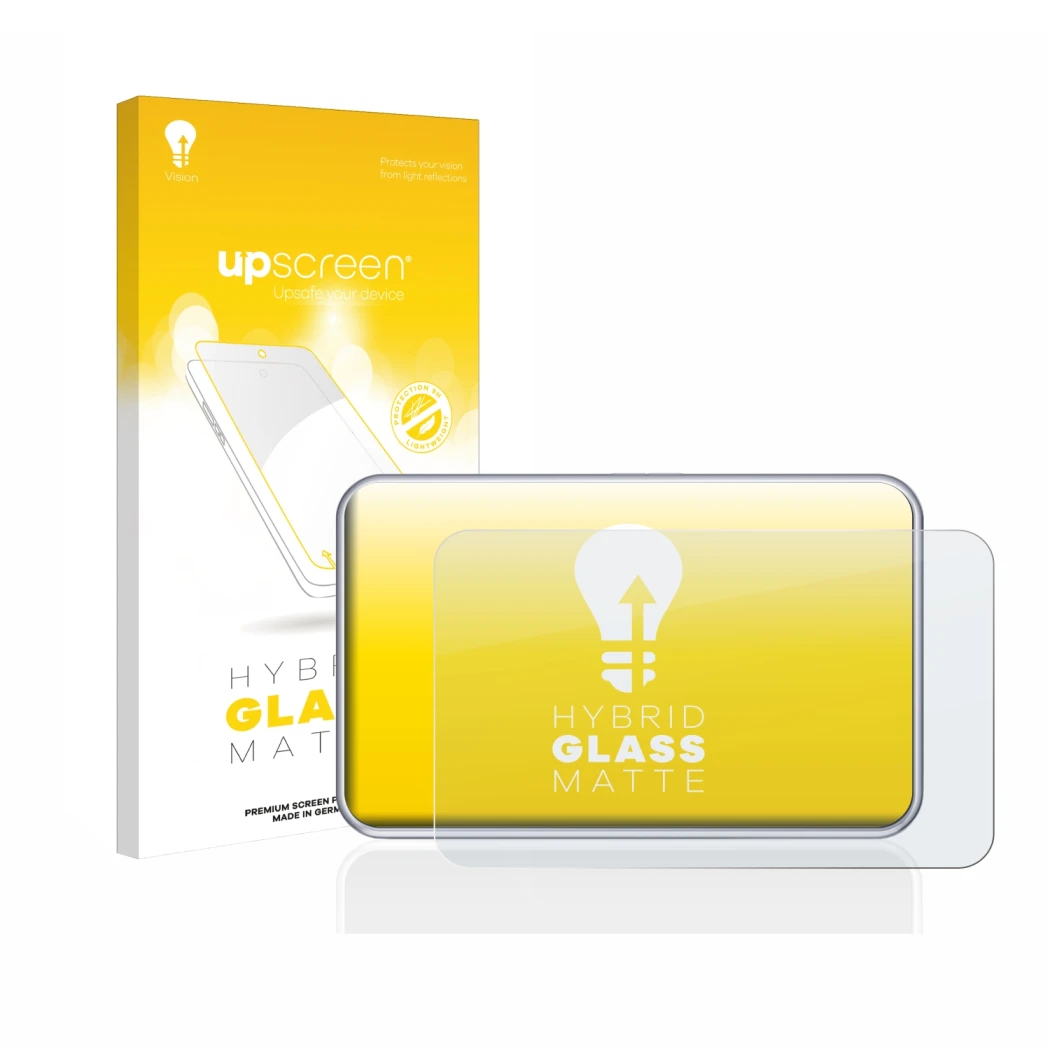 Parte frontal de un envase de producto con el logotipo de la marca upscreen. Al lado se muestra el dispositivo Tandem diabetes