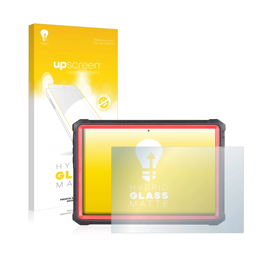 Parte frontal de un envase de producto con el logotipo de la marca upscreen. Al lado se muestra el dispositivo Launch X-431 PR