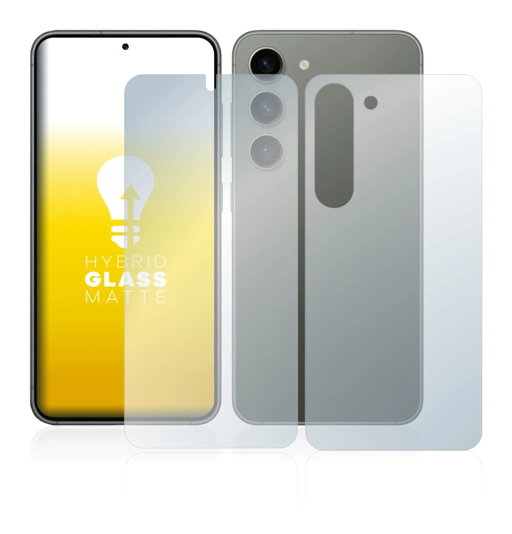 Imagen del dispositivo Samsung Galaxy S23 (Frontal+Trasero) con una amplia variedad de protectores de pantalla.