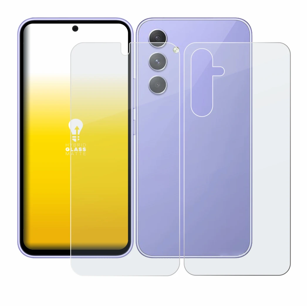 Imagen del dispositivo Samsung Galaxy A54 5G (Frontal+Trasero) con una amplia variedad de protectores de pantalla.