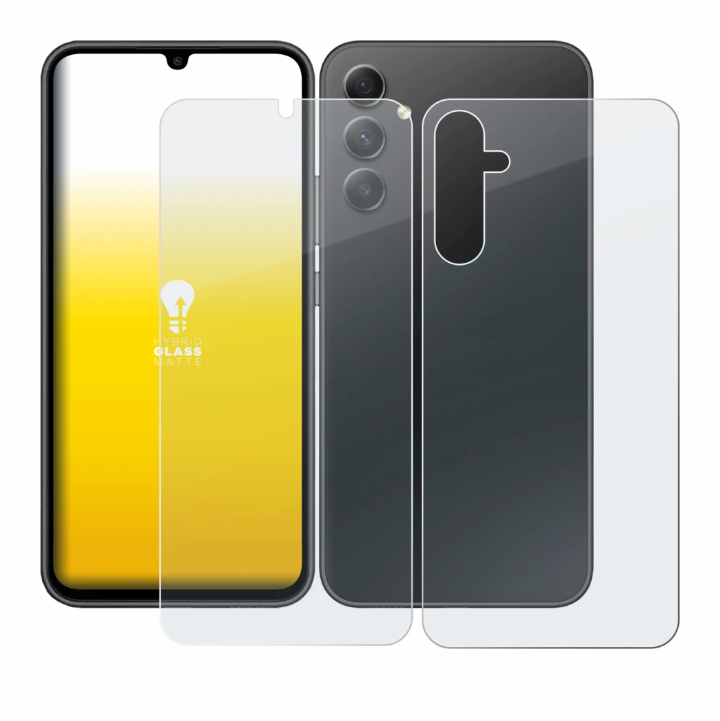 Imagen del dispositivo Samsung Galaxy A34 5G (Frontal+Trasero) con una amplia variedad de protectores de pantalla.