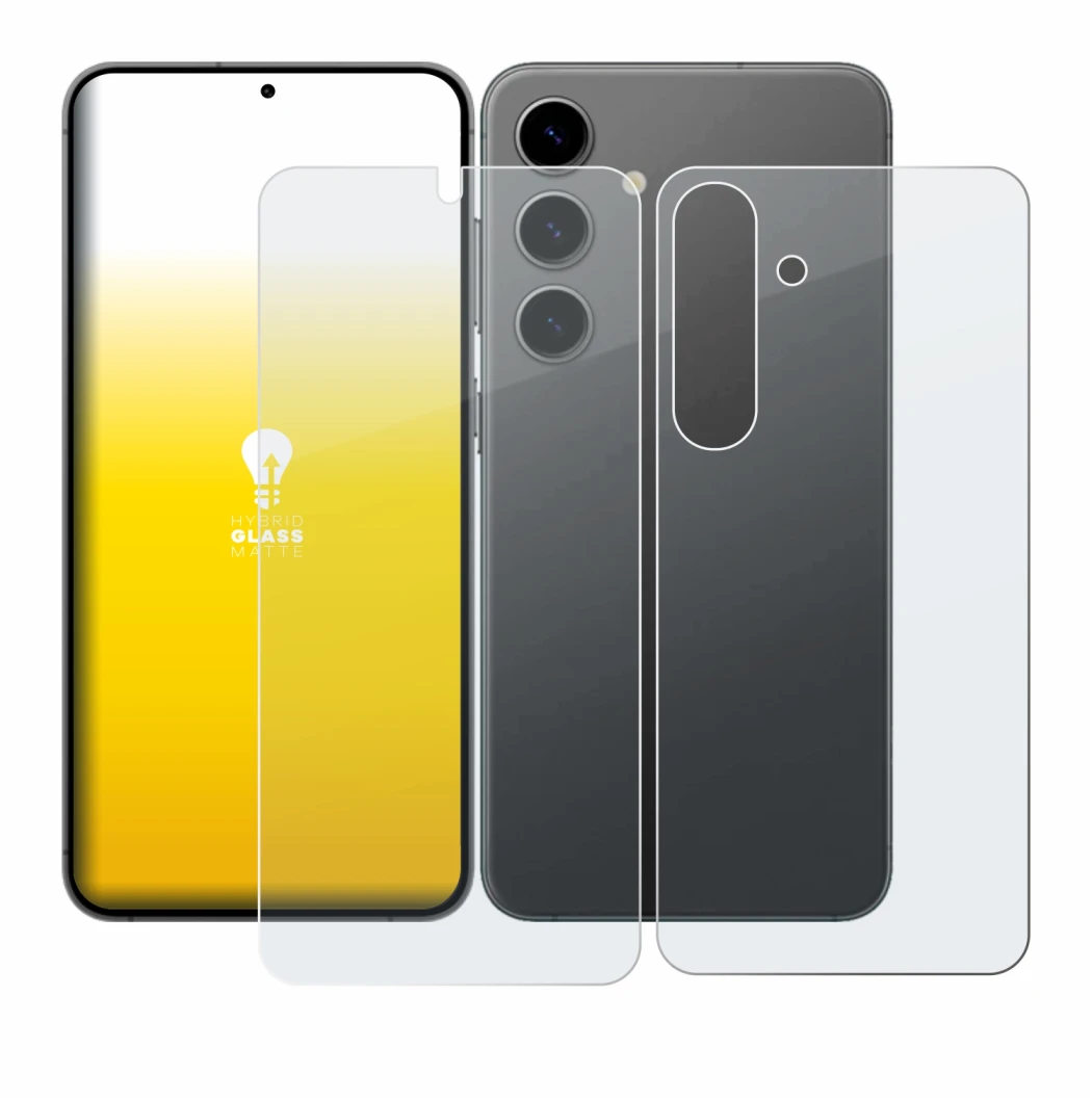 Imagen del dispositivo Samsung Galaxy S24 (Frontal+Trasero) con una amplia variedad de protectores de pantalla.