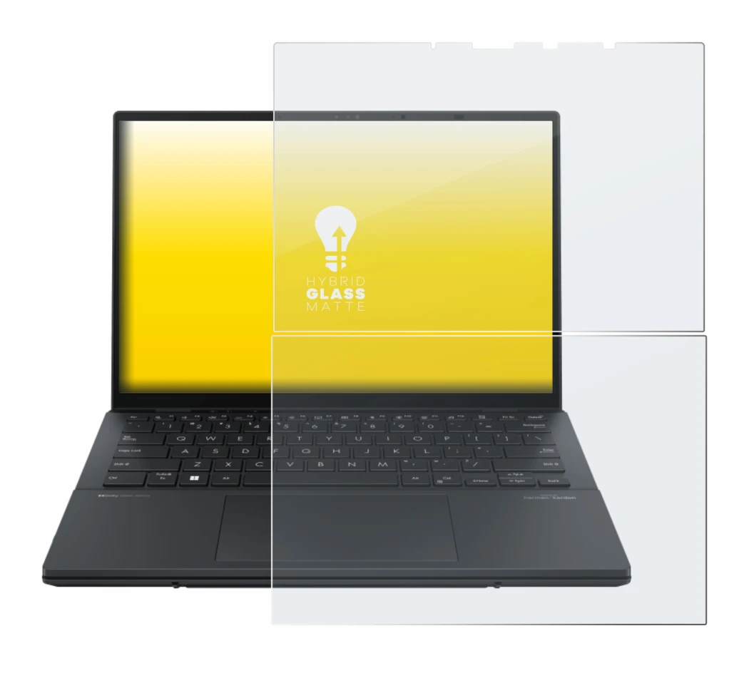 Imagen del dispositivo ASUS ZenBook Duo OLED 2024 UX8406 con una amplia variedad de protectores de pantalla.