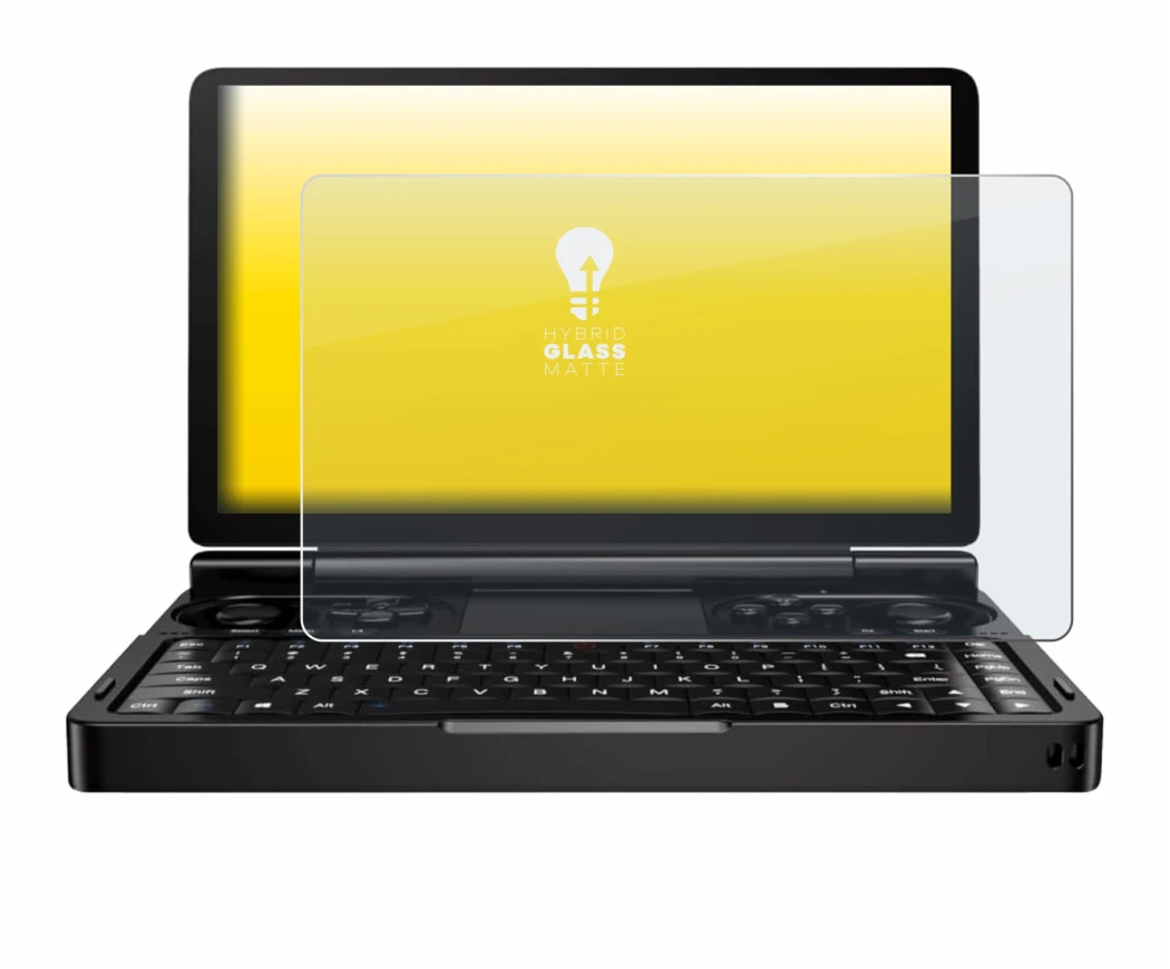 Imagen del dispositivo GPD Win Mini (2024) con una amplia variedad de protectores de pantalla.