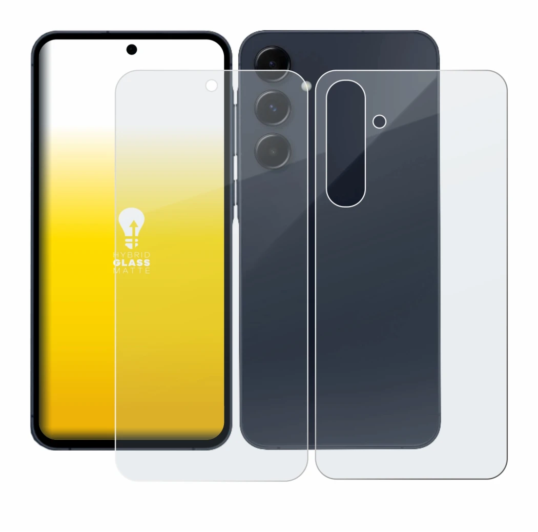 Imagen del dispositivo Samsung Galaxy A55 5G (Frontal+Trasero) con una amplia variedad de protectores de pantalla.