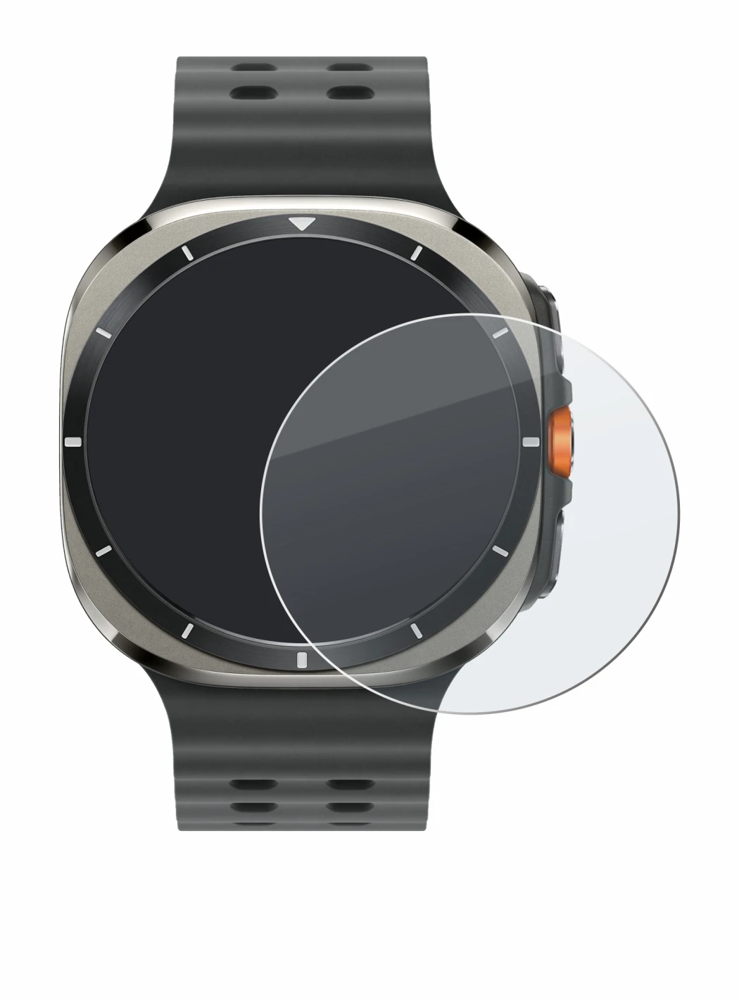 Imagen del dispositivo Samsung Galaxy Watch Ultra (47 mm) con una amplia variedad de protectores de pantalla.