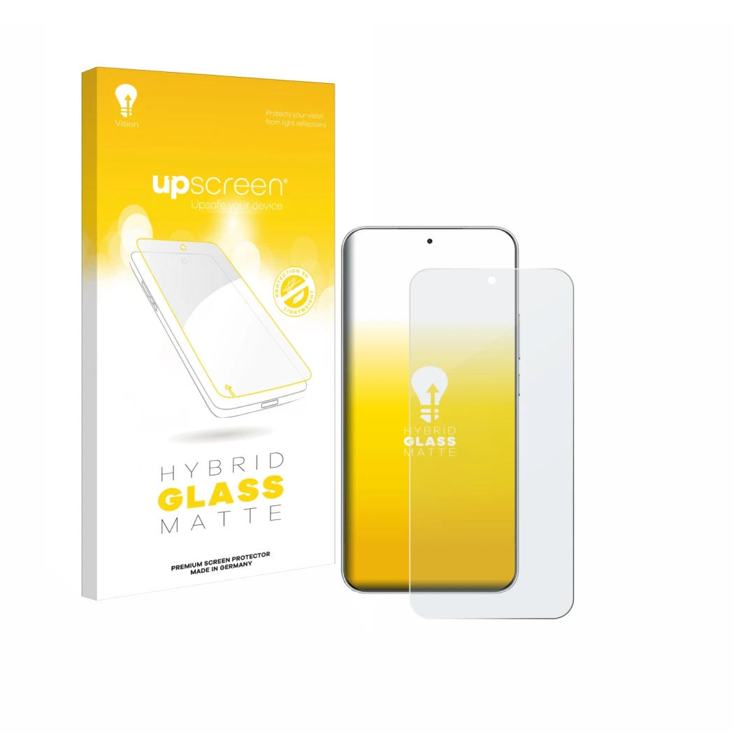 Parte frontal de un envase de producto con el logotipo de la marca upscreen. Al lado se muestra el dispositivo Honor Magic 7 c