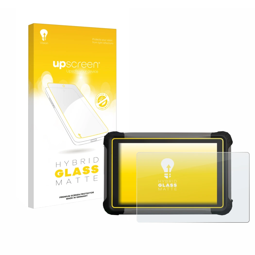 Parte frontal de un envase de producto con el logotipo de la marca upscreen. Al lado se muestra el dispositivo Leica iCON CC17