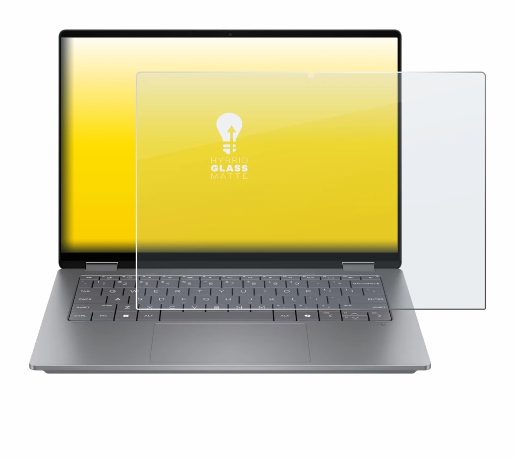 Imagen del dispositivo HP OmniBook X Flip 14 con una amplia variedad de protectores de pantalla.