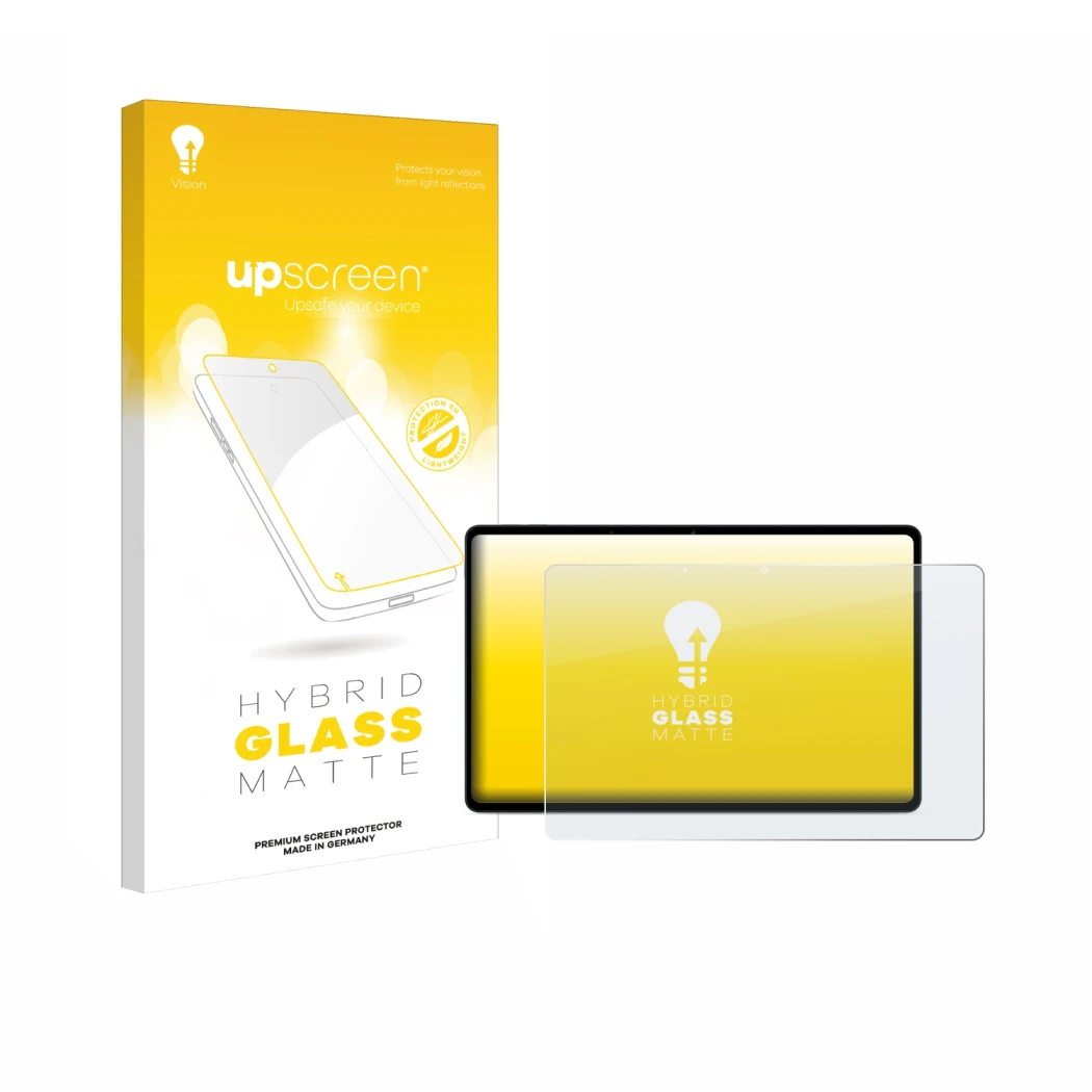 Parte frontal de un envase de producto con el logotipo de la marca upscreen. Al lado se muestra el dispositivo OnePlus Pad Lit