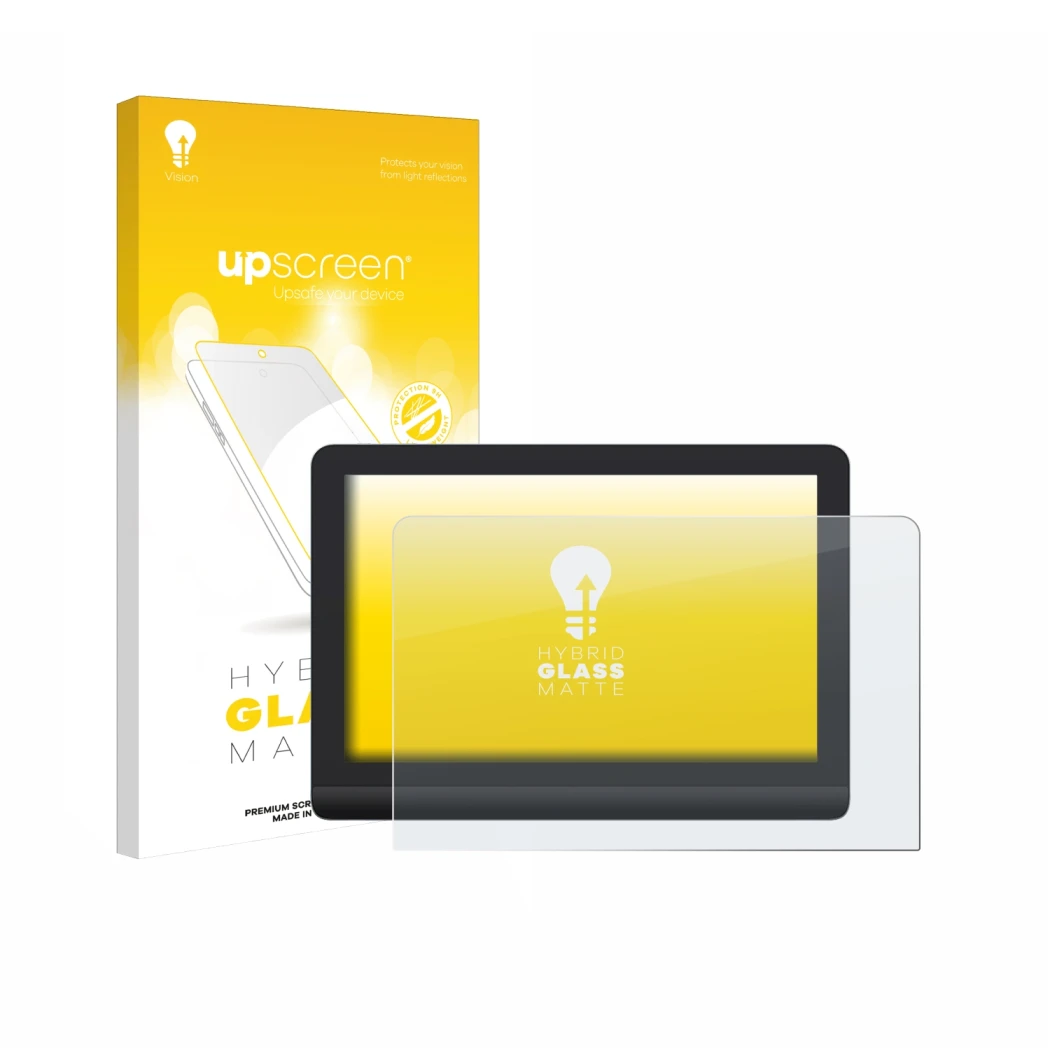 Parte frontal de un envase de producto con el logotipo de la marca upscreen. Al lado se muestra el dispositivo XP-Pen Artist P