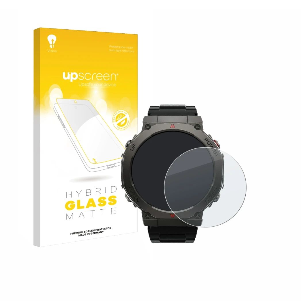 Parte frontal de un envase de producto con el logotipo de la marca upscreen. Al lado se muestra el dispositivo Xiaomi Black Sh