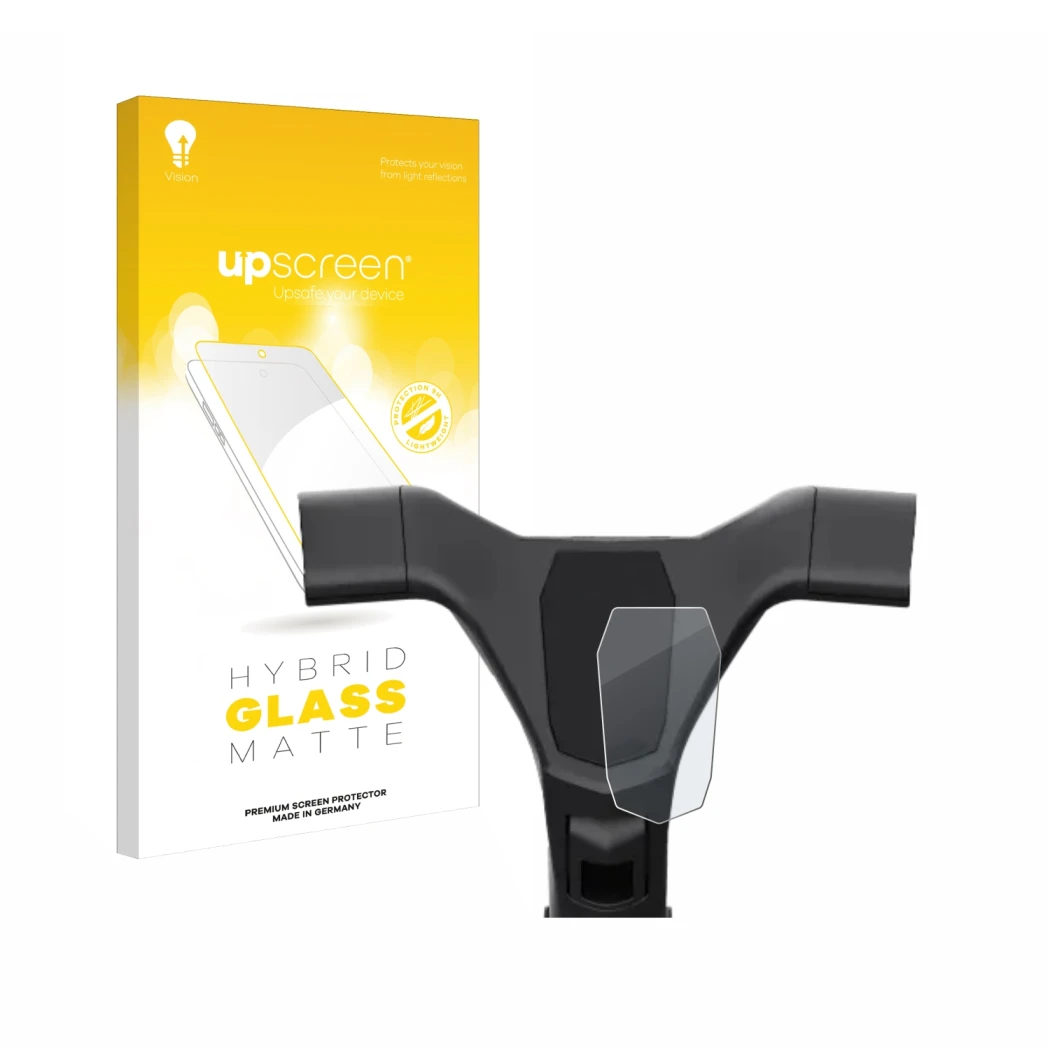 Parte frontal de un envase de producto con el logotipo de la marca upscreen. Al lado se muestra el dispositivo Navee ST3 con s