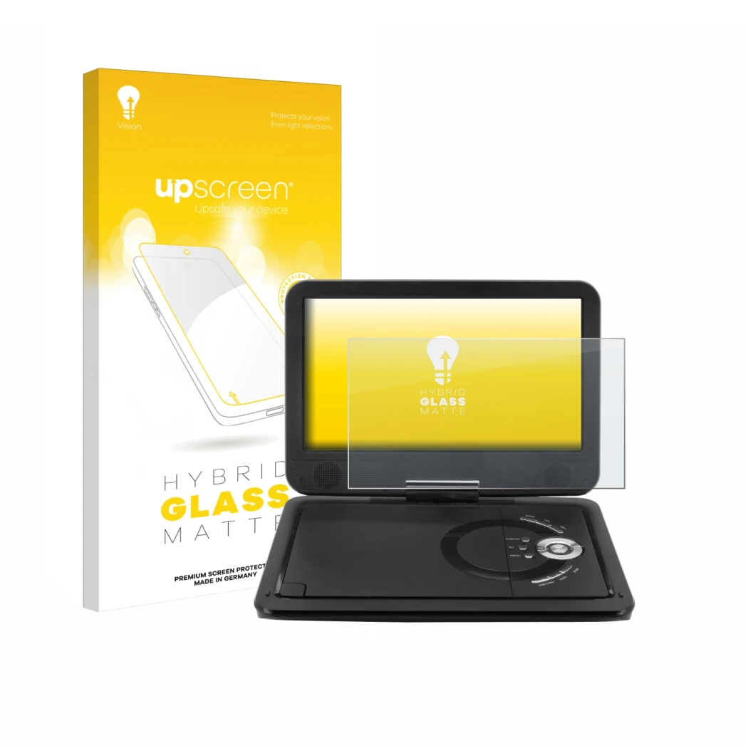 Parte frontal de un envase de producto con el logotipo de la marca upscreen. Al lado se muestra el dispositivo Soundmaster PDB