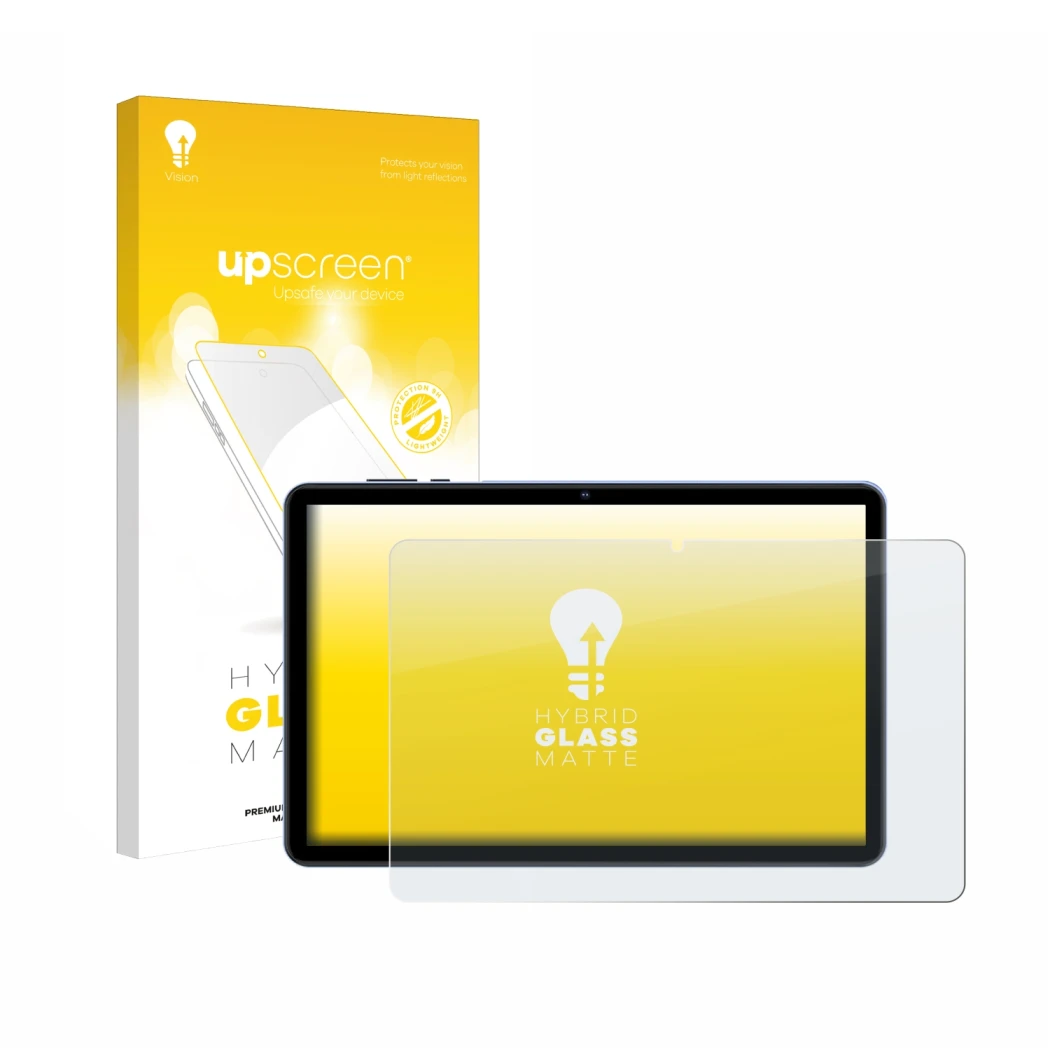 Parte frontal de un envase de producto con el logotipo de la marca upscreen. Al lado se muestra el dispositivo WOREGOO M283-EE