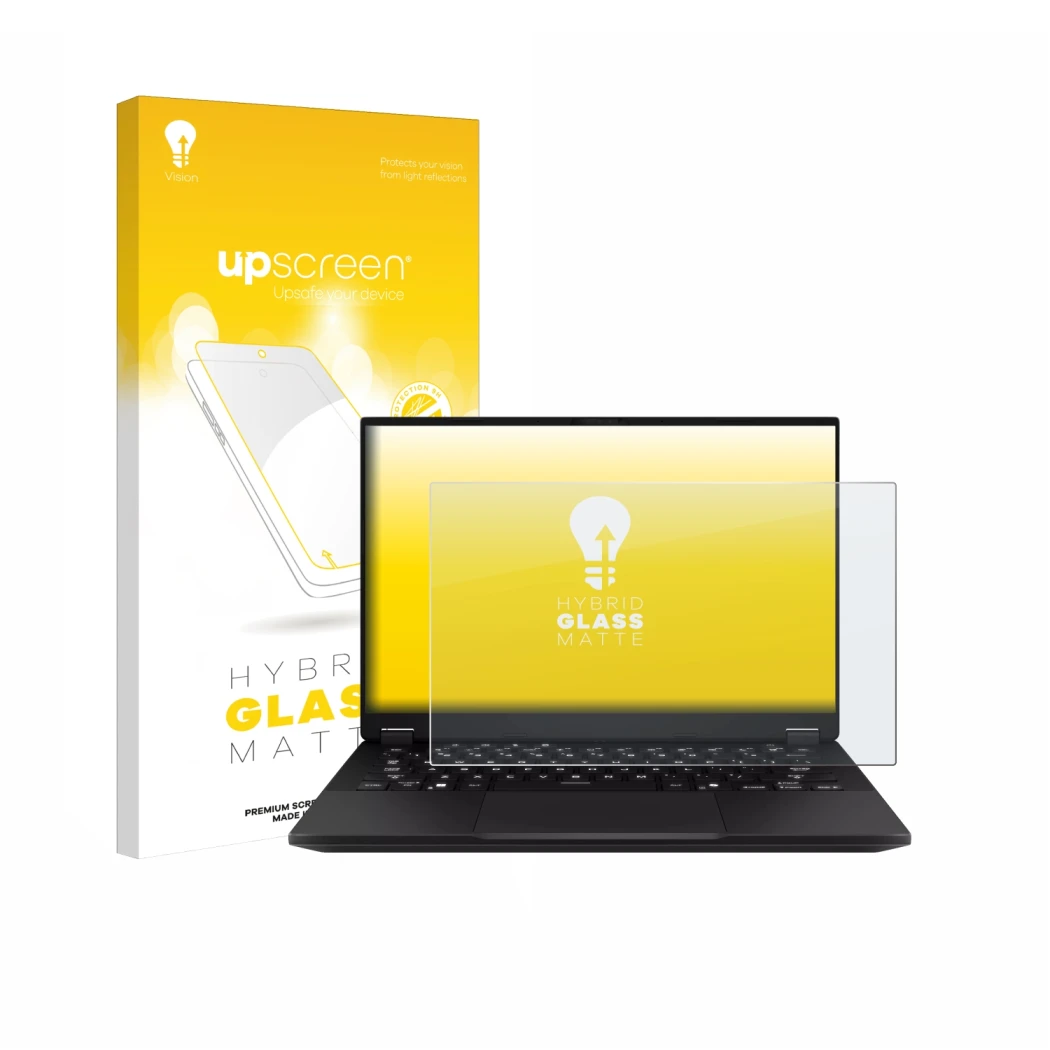 Parte frontal de un envase de producto con el logotipo de la marca upscreen. Al lado se muestra el dispositivo ASUS TUF Gaming