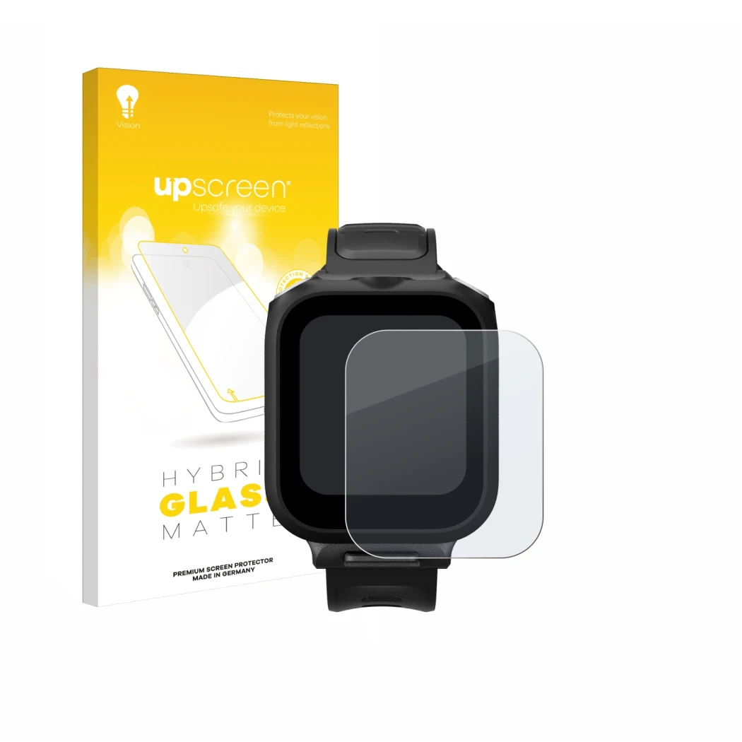 Parte frontal de un envase de producto con el logotipo de la marca upscreen. Al lado se muestra el dispositivo Insta360 GPS pr