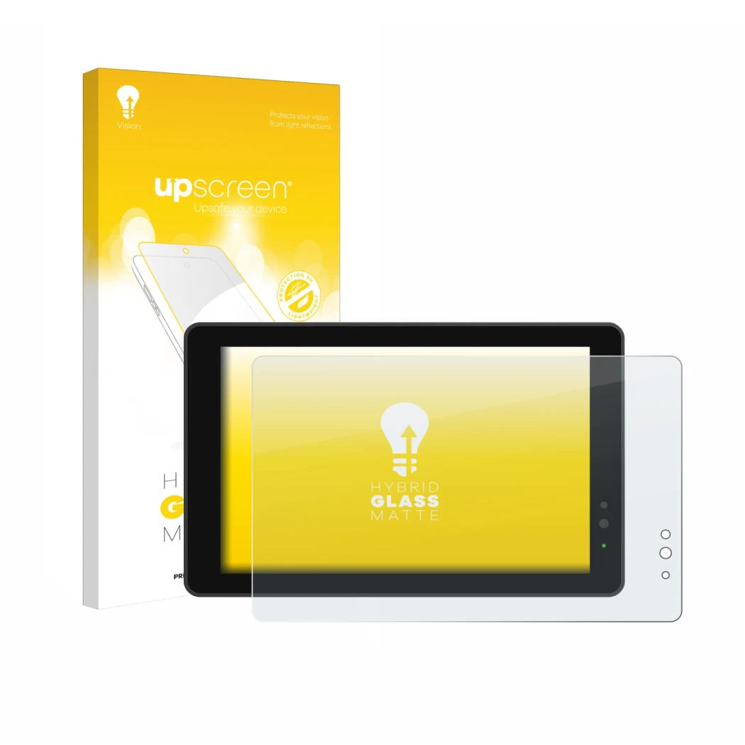 Parte frontal de un envase de producto con el logotipo de la marca upscreen. Al lado se muestra el dispositivo Lilliput 719/T 