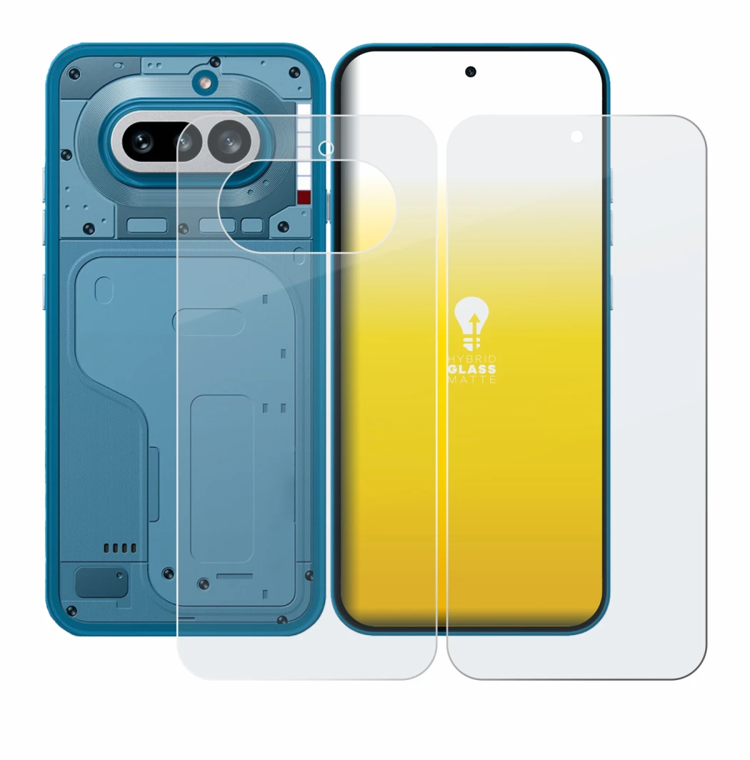 Imagen del dispositivo Nothing Phone (4a) (Frontal+Trasero) con una amplia variedad de protectores de pantalla.