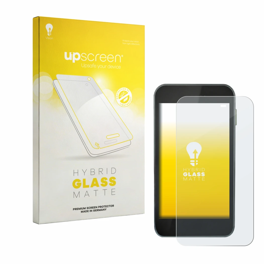 Parte frontal de un envase de producto con el logotipo de la marca upscreen. Al lado se muestra el dispositivo Equil Patch 200